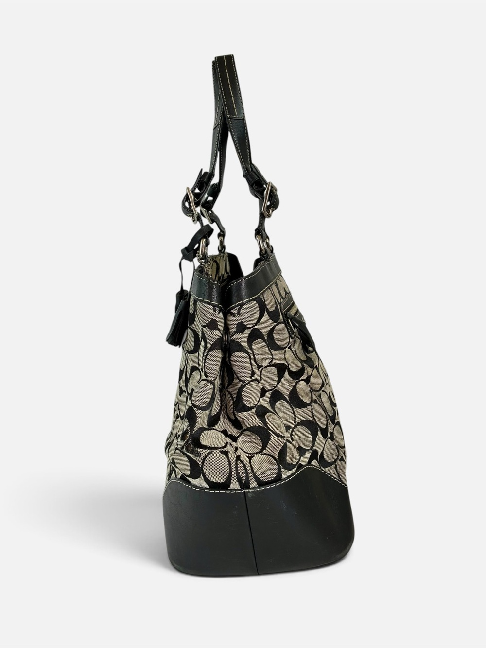 Coach Signature Canvas Tote Bag in Black and Beige - Picture 3 of 9